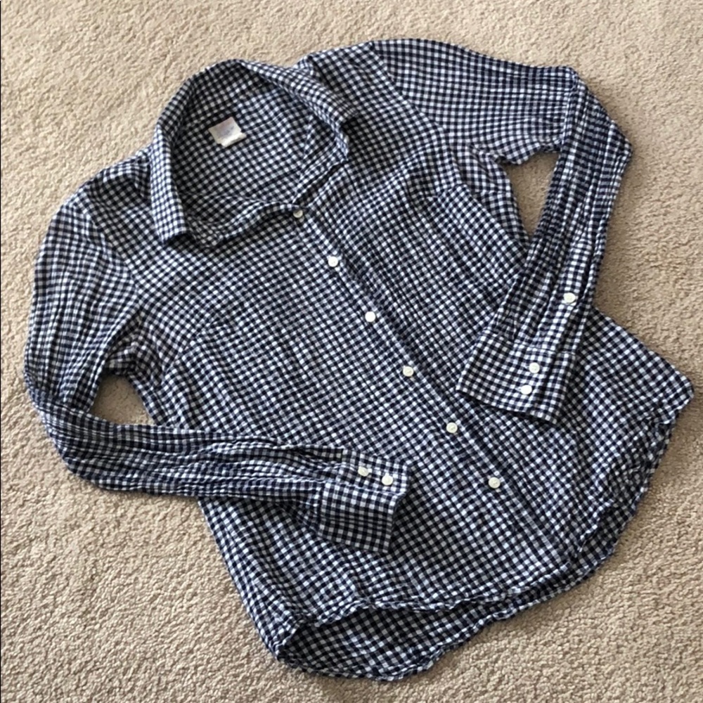 J. Crew navy and white checkered button up size S